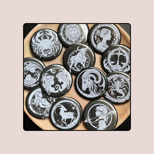 Black Zodiac Badges (58mm)